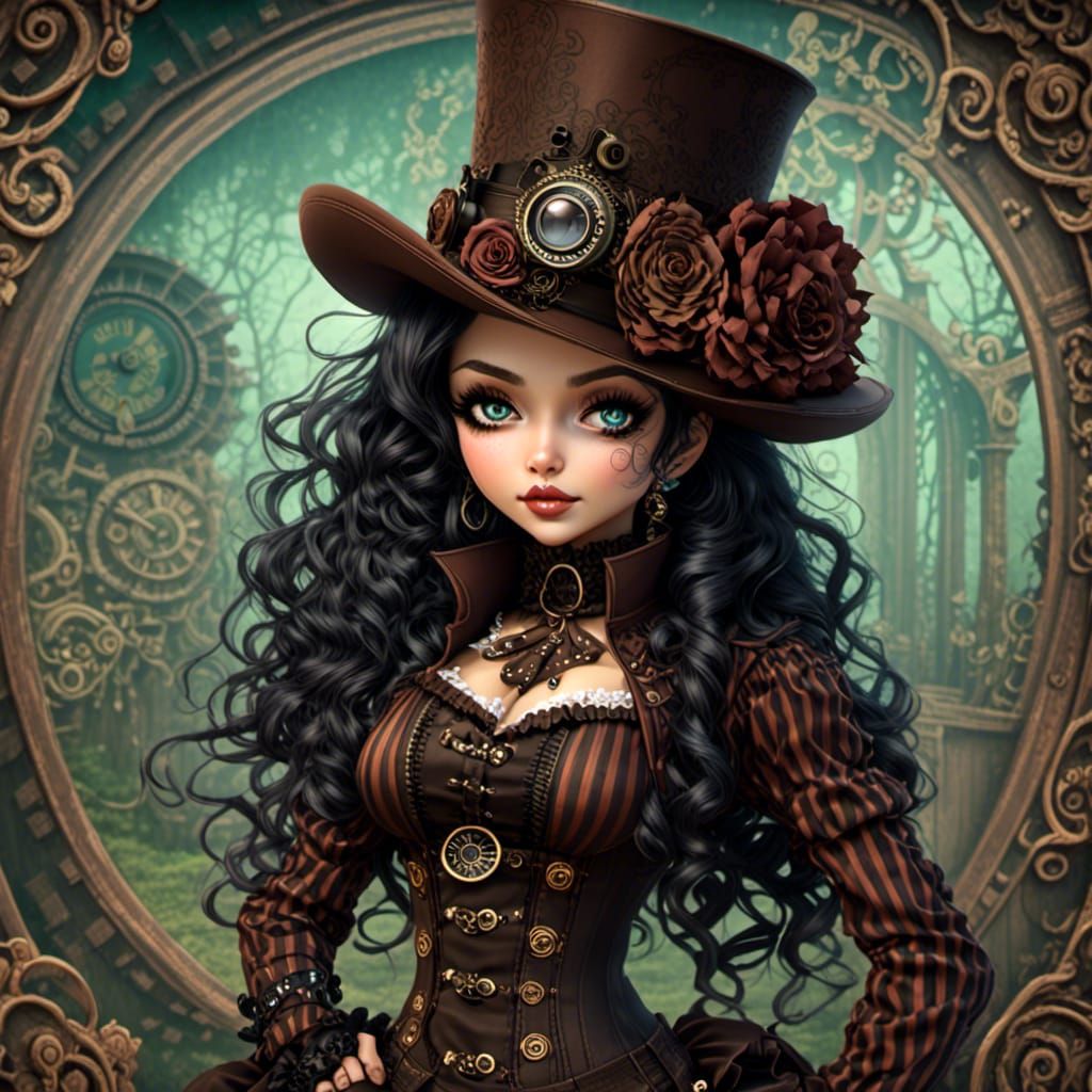 Steampunk Doll in Burton-esque Dark Fantasy Style
