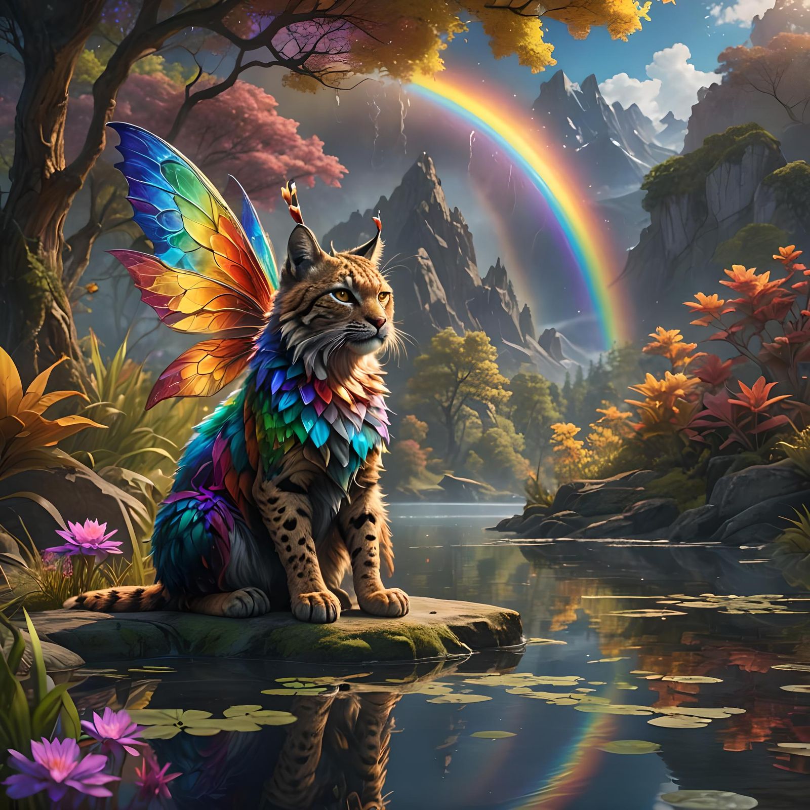 rainbow flame fractal background with rainbow male fairy-bob...