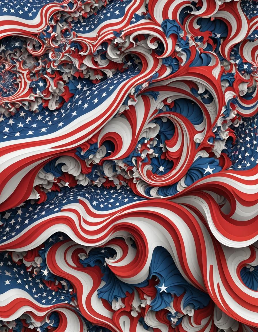 Abstract American Flag Fractal in Zentangle Style