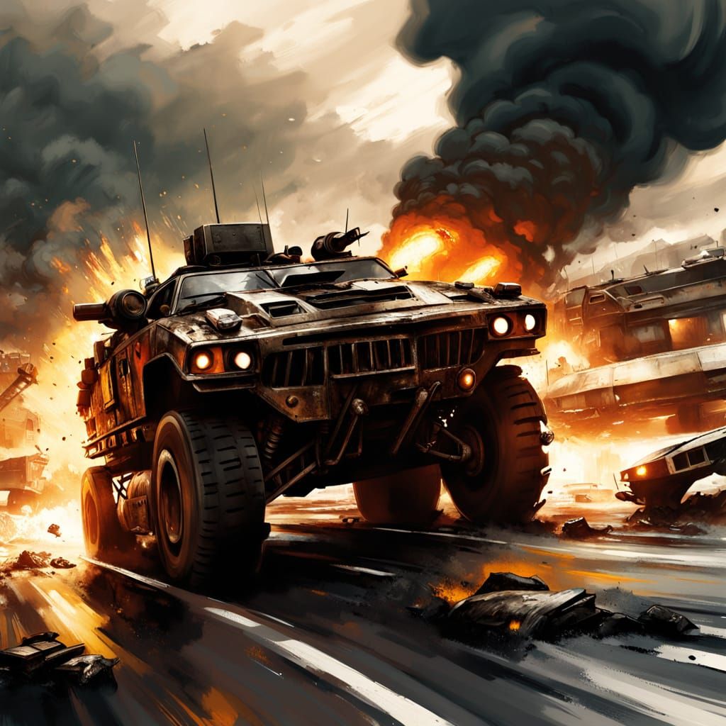 Gritty Dystopian Highway Showdown in Cinematic Style