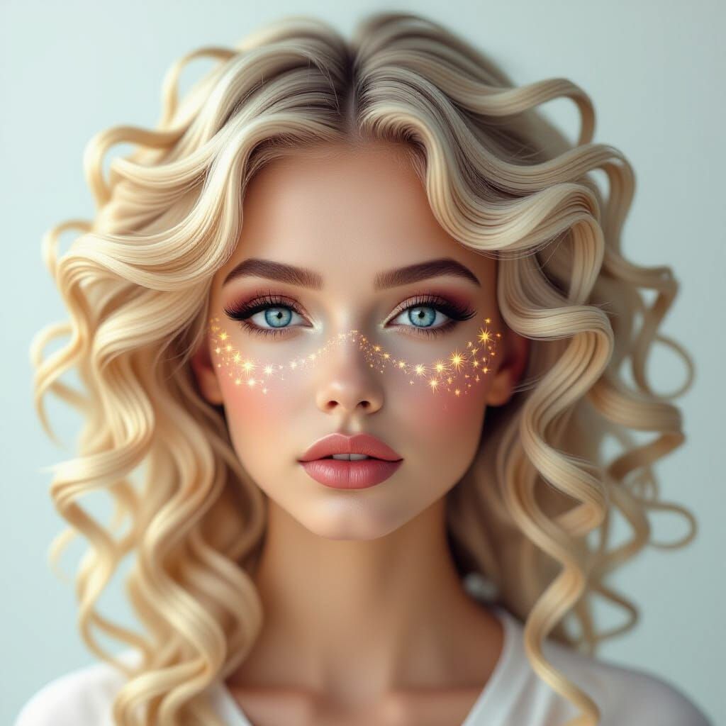 Fractal Face with Eyelashes and Sparks in Photorealistic Sty...