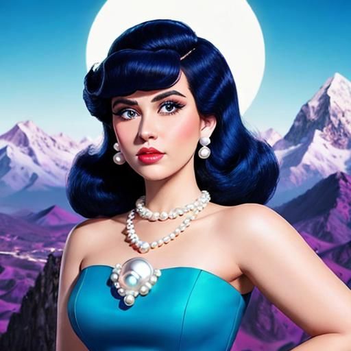 Synthwave Betty Rubble in Retro Neon Style