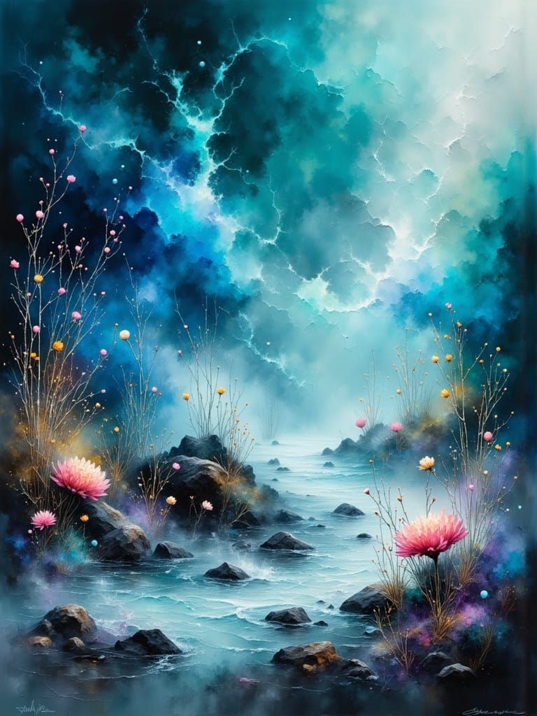 Ethereal Dreamscape with Bioluminescent Flora in Watercolor ...