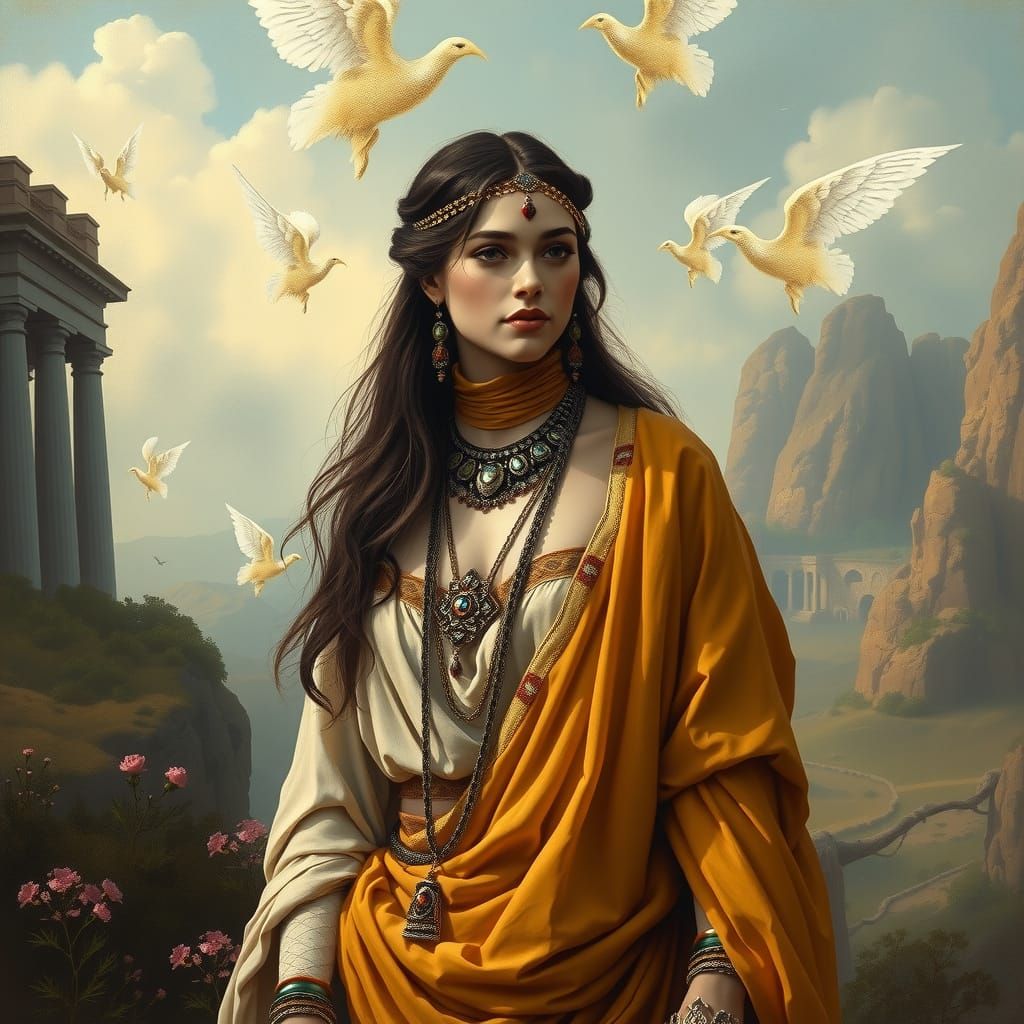 Ethereal Neoclassical Goddess in Ancient Attire
