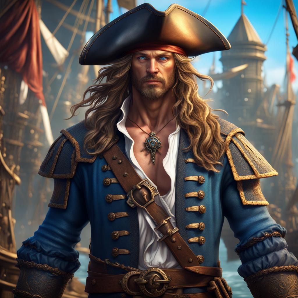 Fantasy Pirate Lord with Blond Hair, Detailed Art