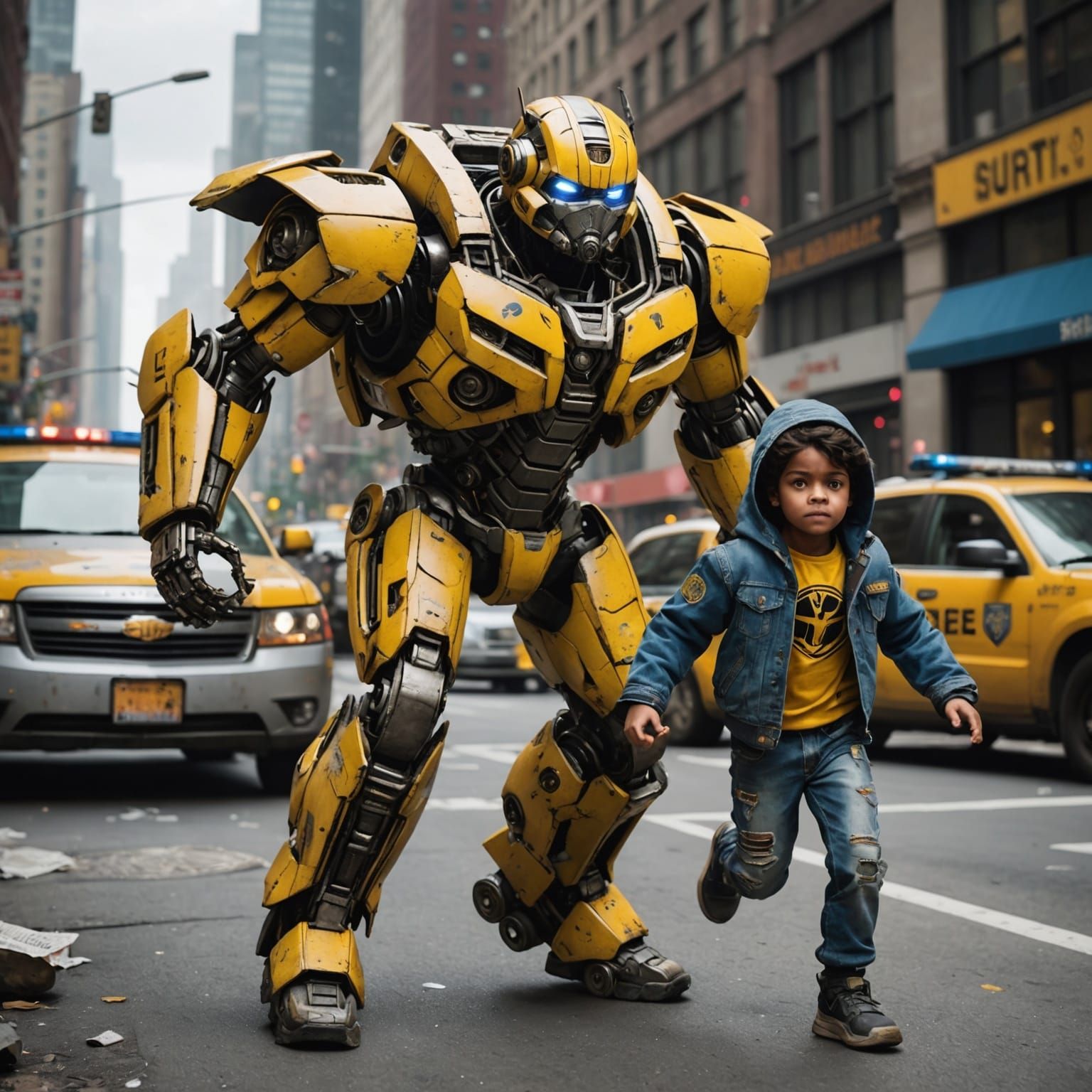 Transformers' Desperate Escape Through New York City Street