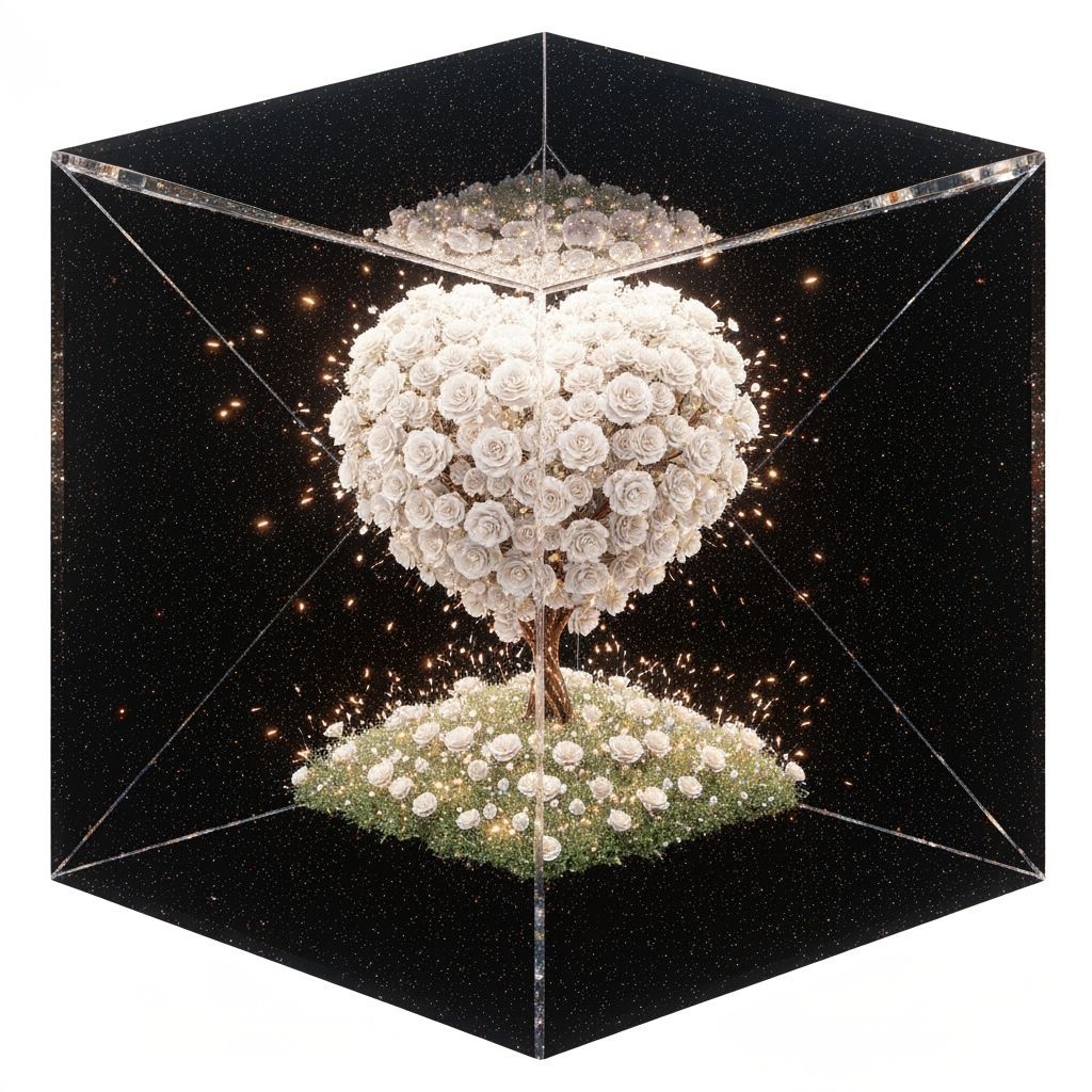 Fairy Gem Heart Tree in Crystal Cube