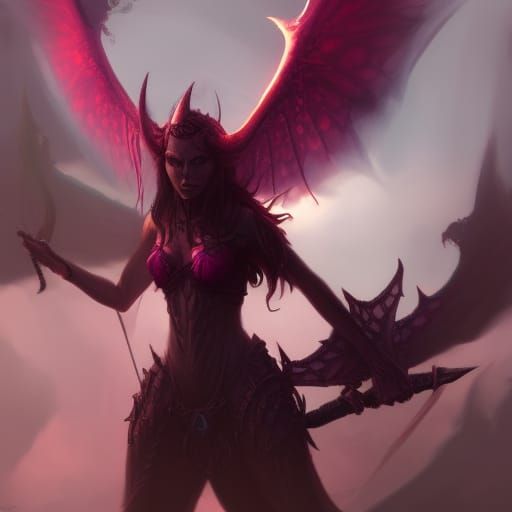 Pink Devil Lady of Fire in Dark Fantasy Style
