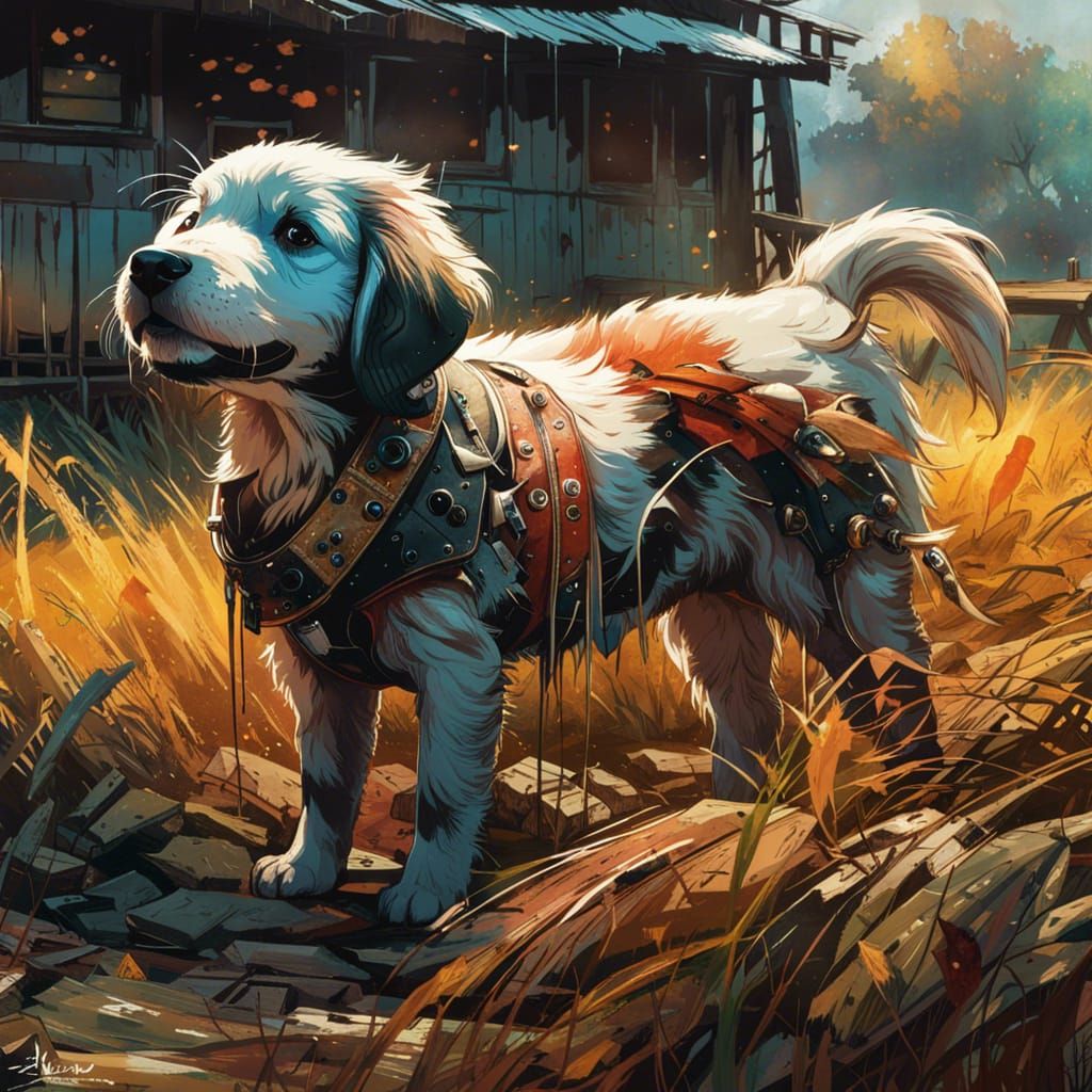 Hyperdetailed Puppy on Farm in Digital Art Style