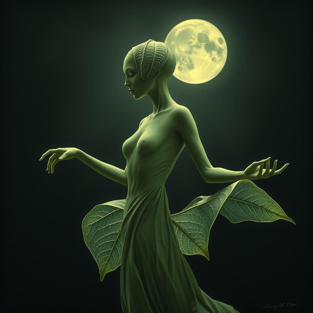 Ethereal Leaf Woman in Dark Fantasy Style