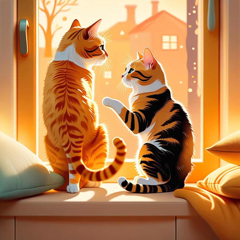 Cats Play on Legs: Whimsical Digital Illustration