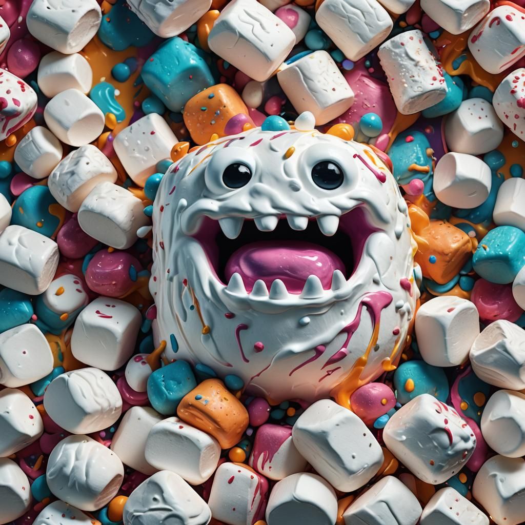 Hyperrealistic Marshmallow Monster in Splash Art Style