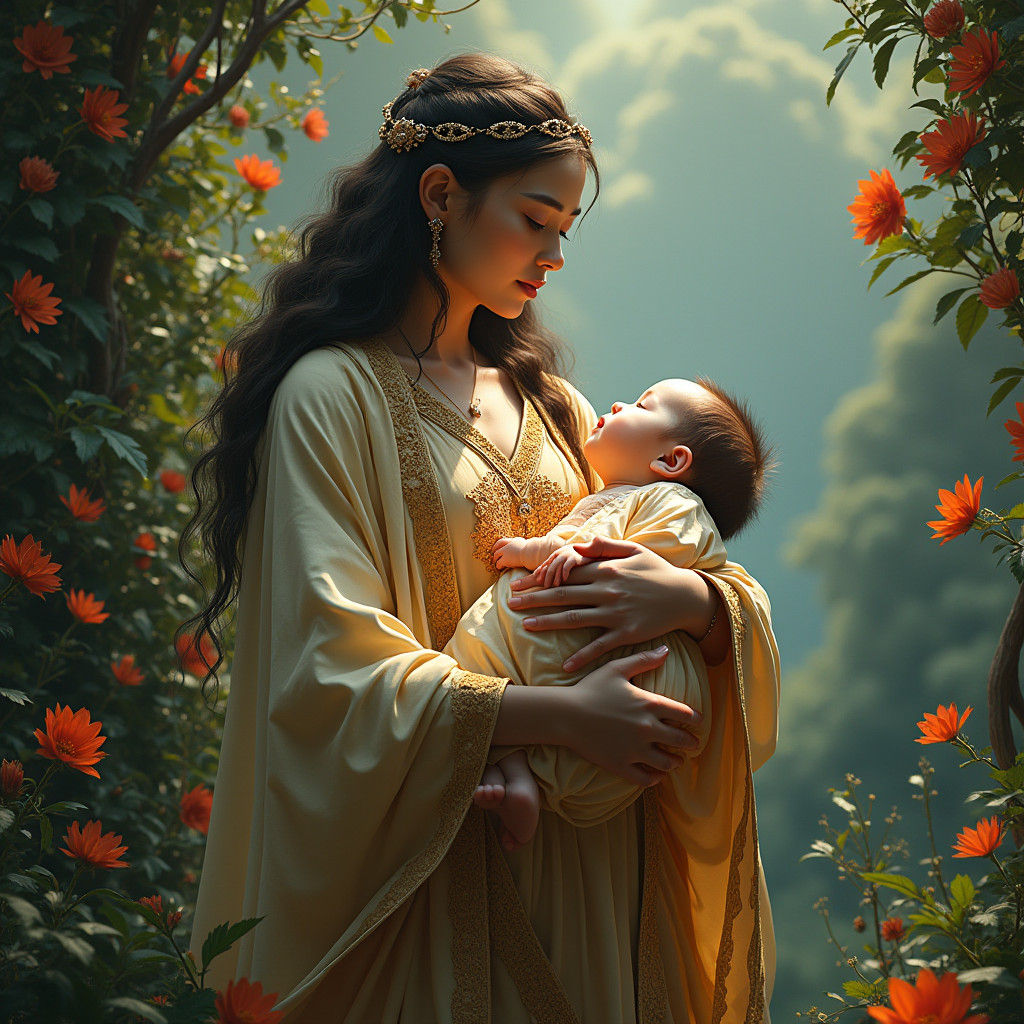 Majestic Mother and Giant Baby in Fantasy Art