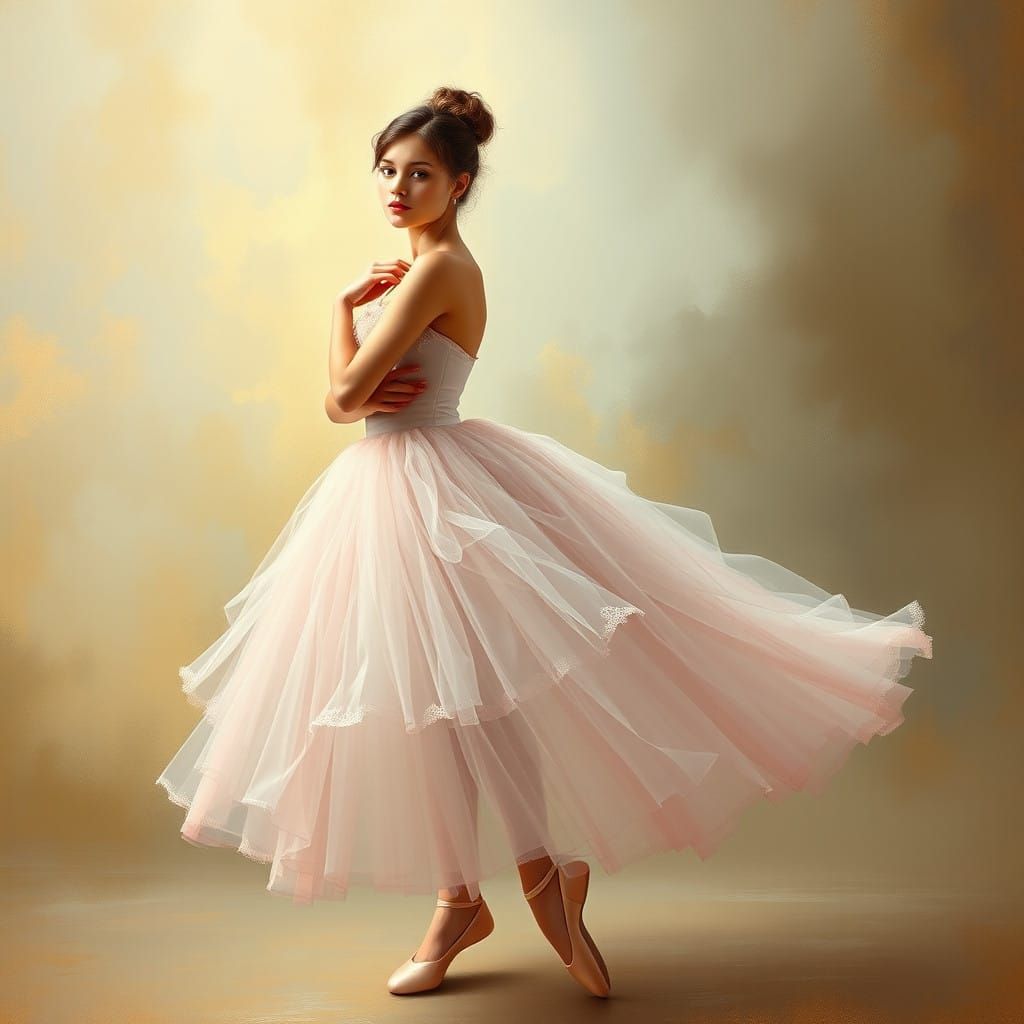Ethereal Ballerina in Soft Pink Tutu, Surrounded by Delicate...
