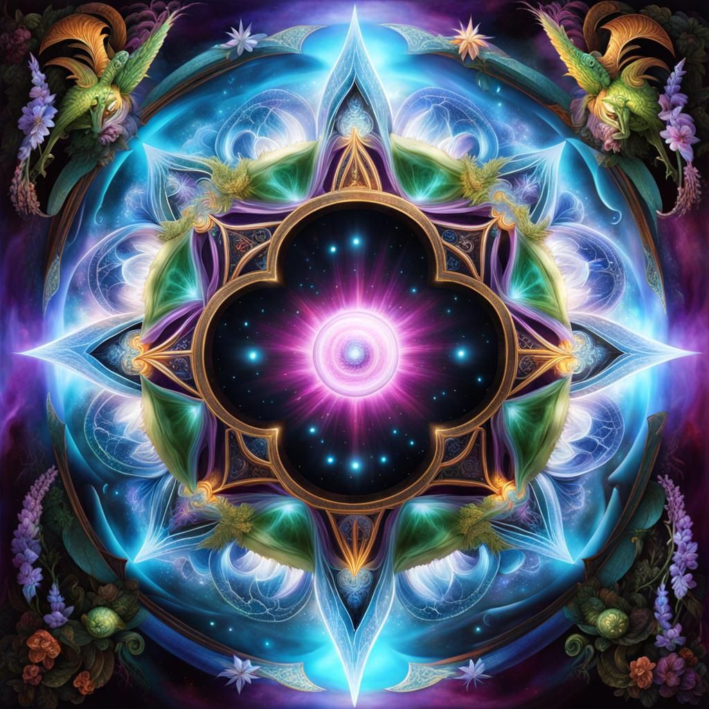 Zodiac Signs in Bioluminescent Mandala, 3D Rendered