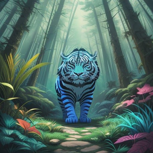 Surreal Anime Animal in Vibrant Magical Forest
