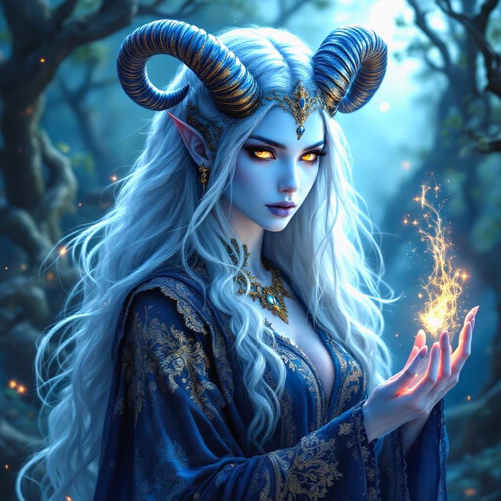 Elegant Fantasy Warlock in Triadic Hues