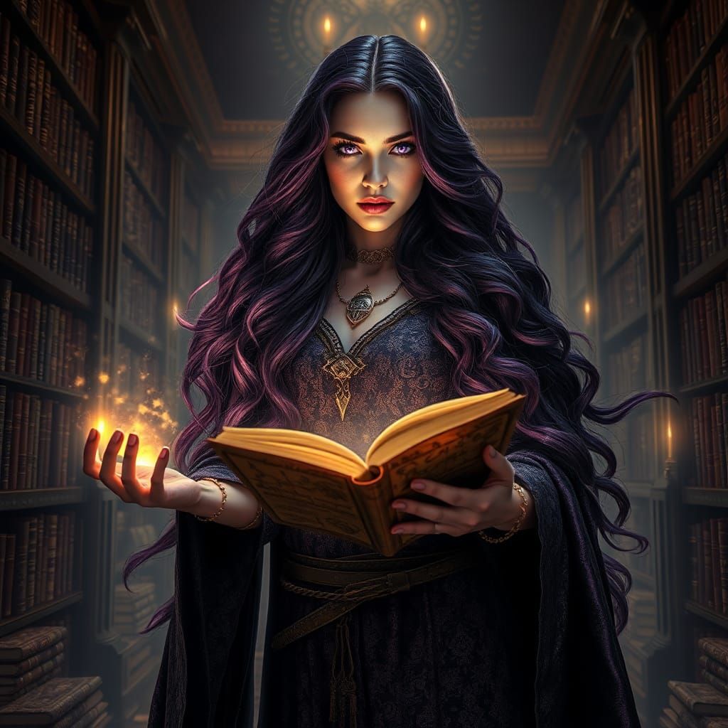 Witch Lord Conjuring Knowledge in a Library