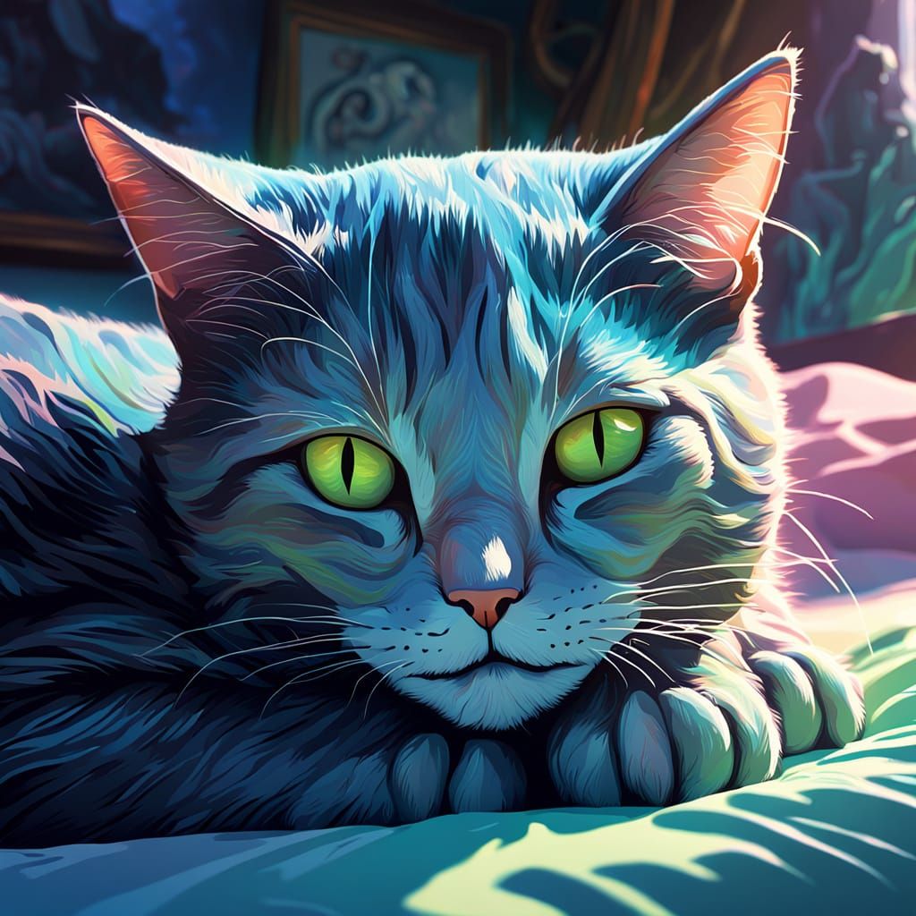 Detailed Close-Up Cat Portrait in Pastel Colors