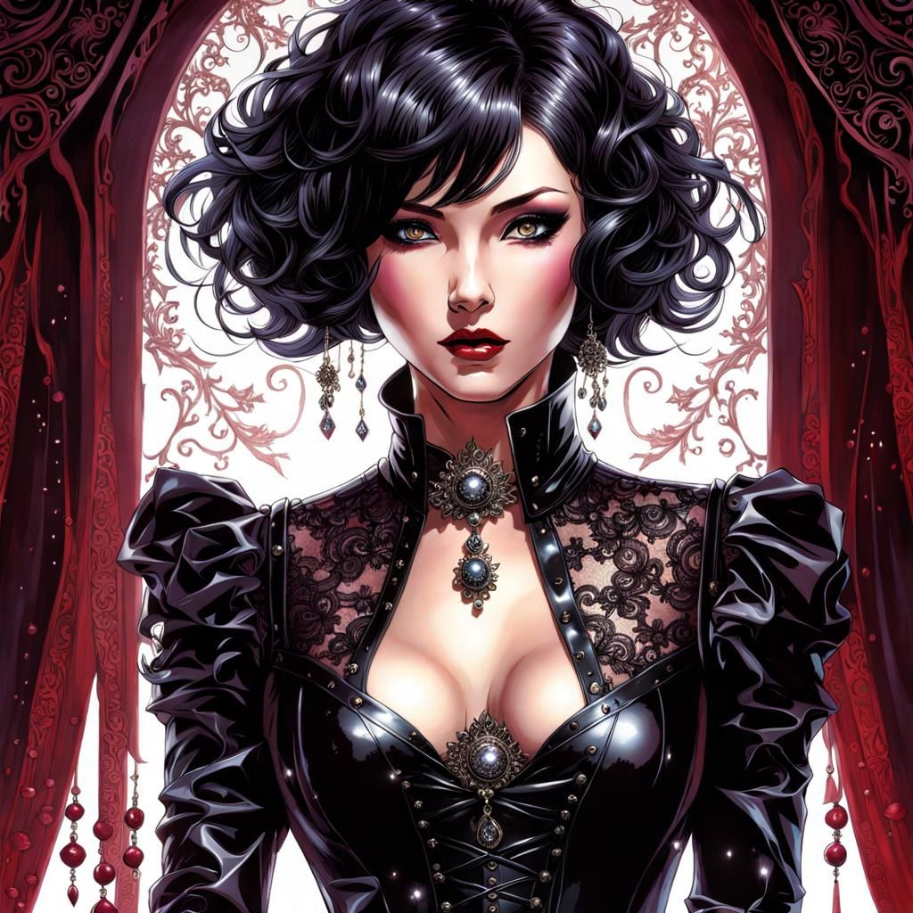 Beautiful Gothic Woman in Latex: Splash Art