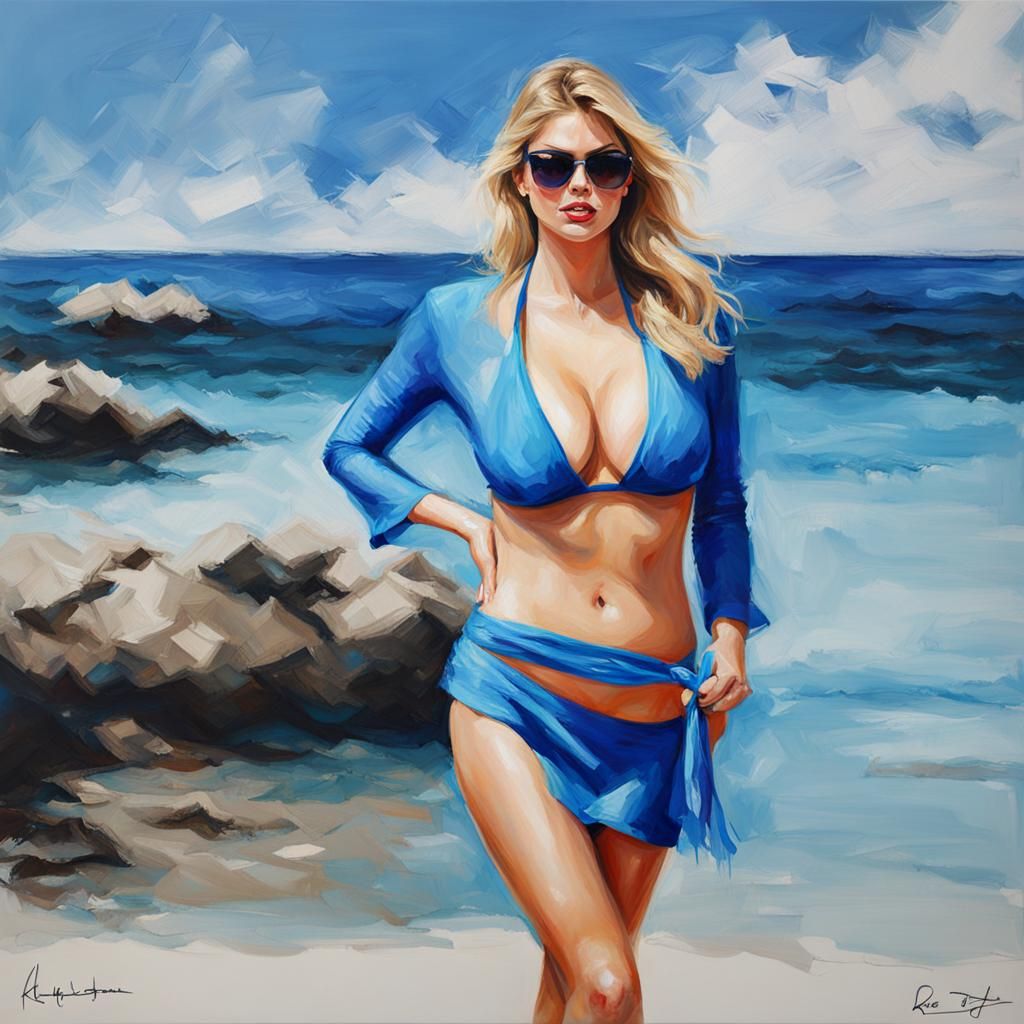 Woman in Blue Bikini: Acrylic Art Portrait
