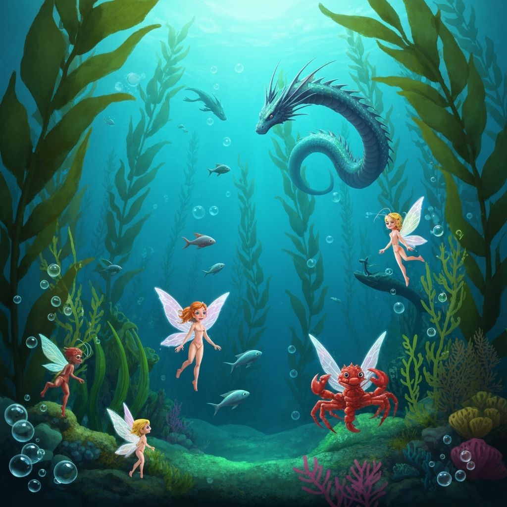 Enchanted Kelp Forest with Water Fairies and Sea Dragon