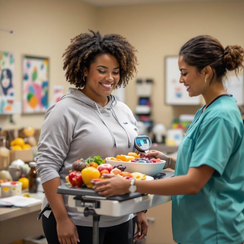 Happy Fitness Person on Scale in Digital Art Style