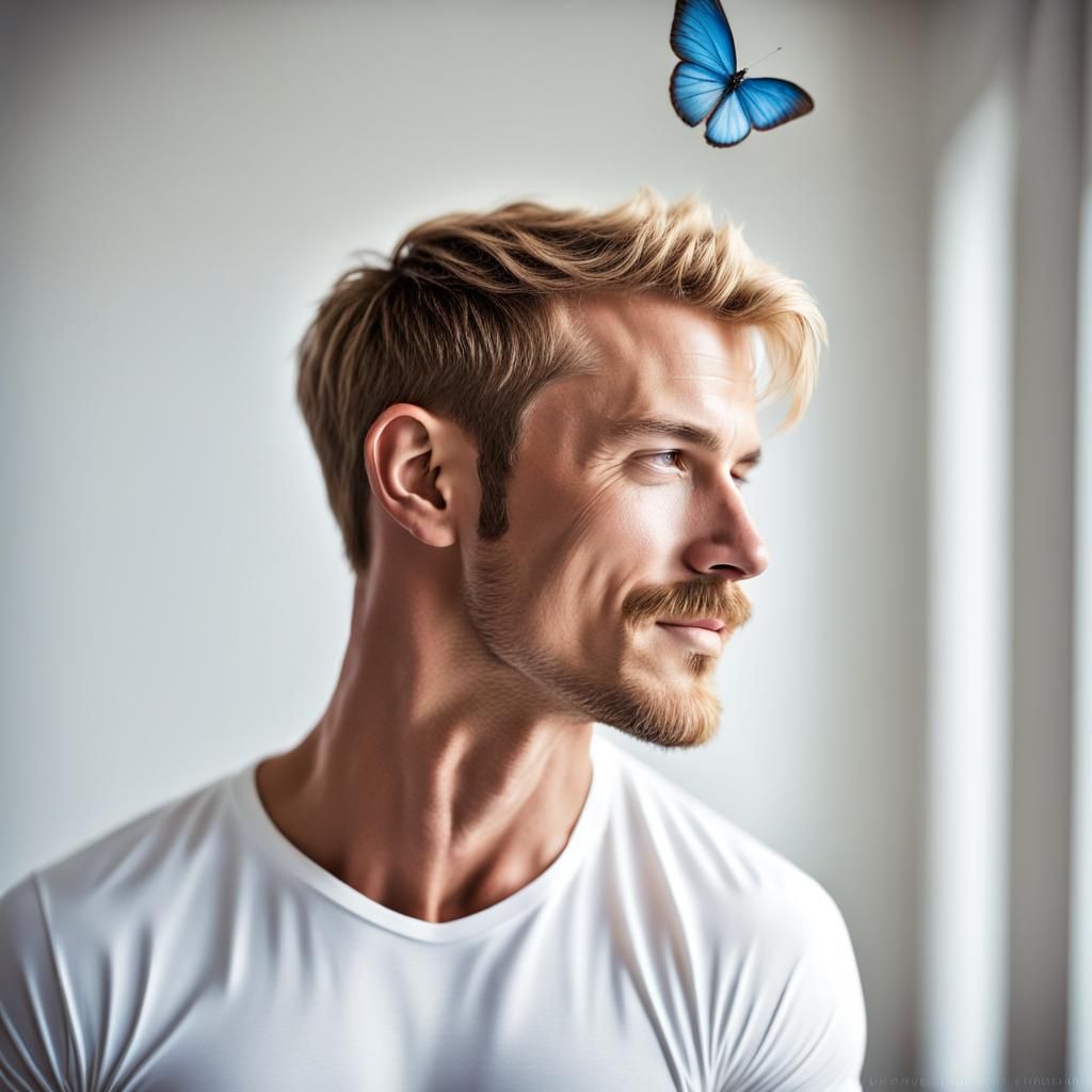 Man with Butterfly Portrait, Professional Photography