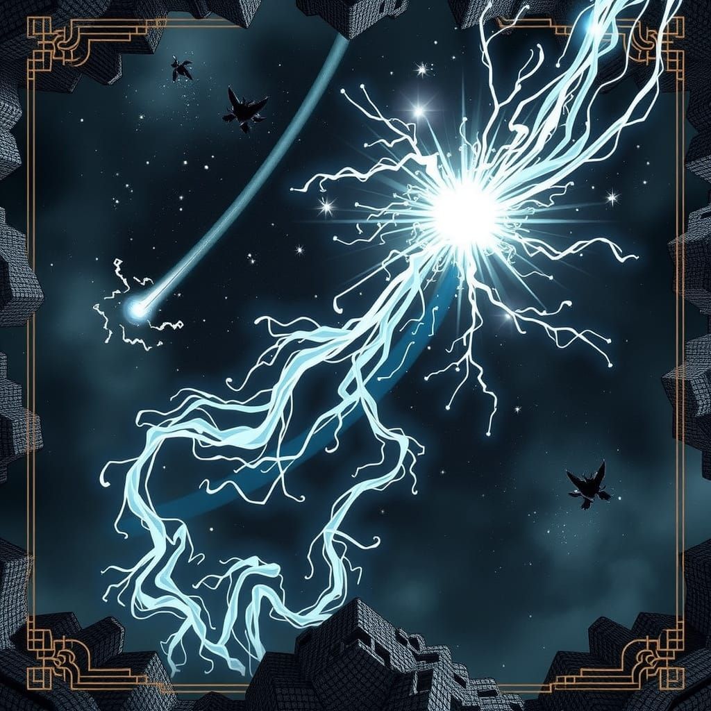 Surreal Figure Reflected in Mirrors of Light and Shadow