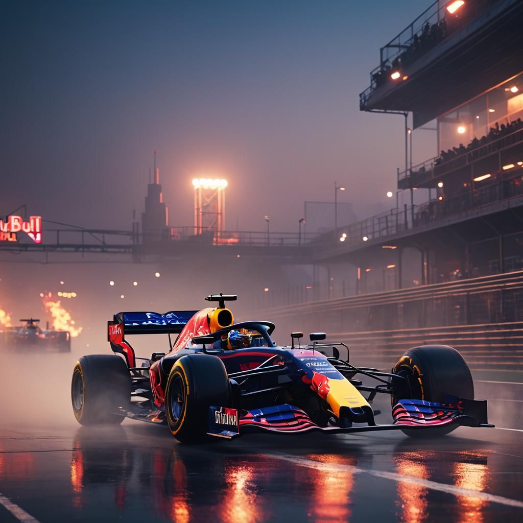 Red Bull F1 Car on Neon Circuit