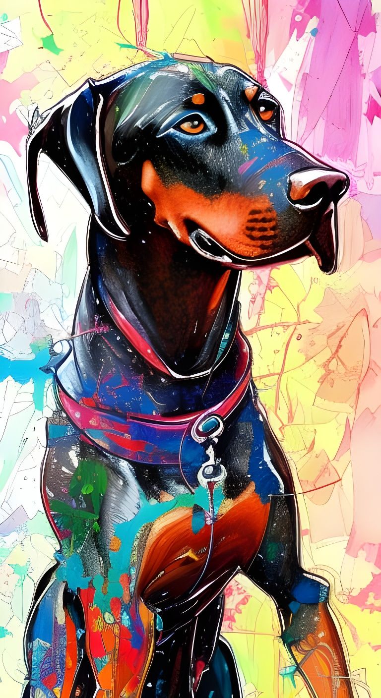 Happy Doberman Pinschers in Watercolor Manga Style