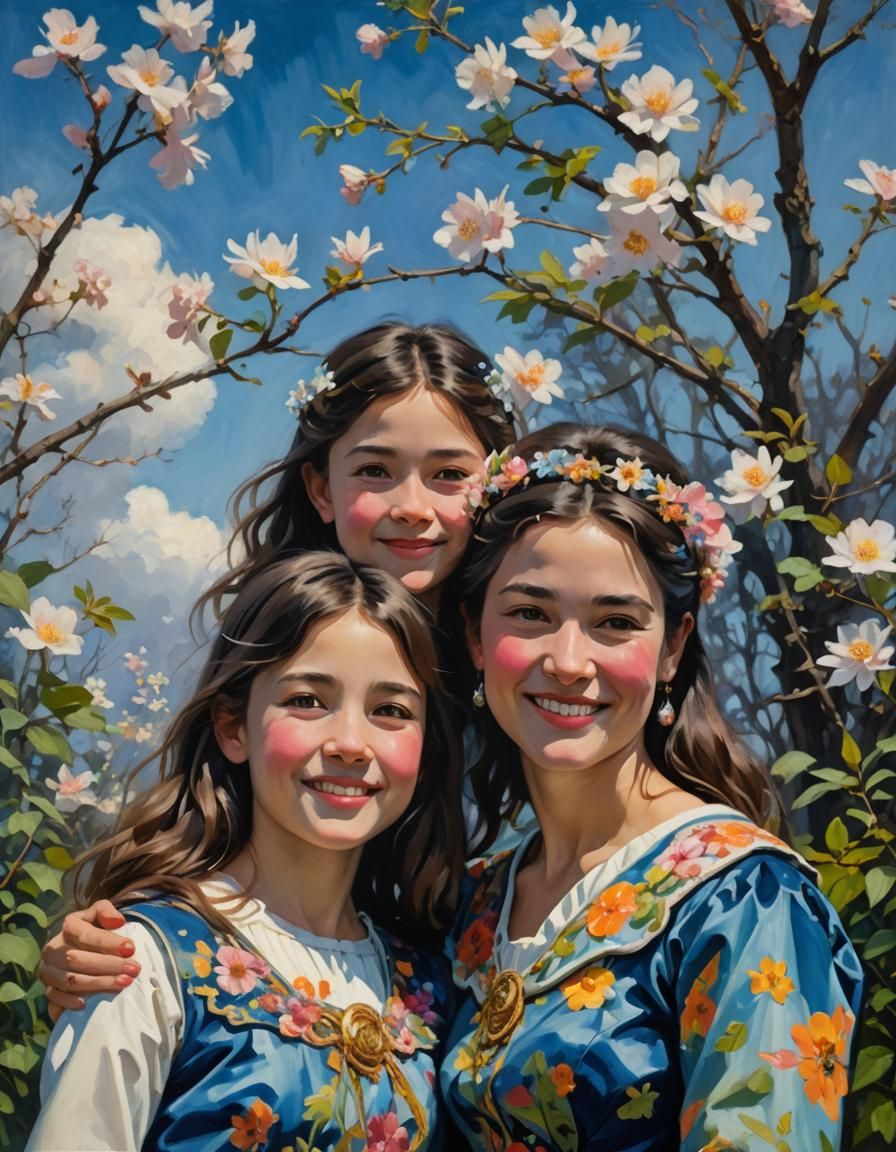 Mother and Daughter Portrait in Impressionist Style