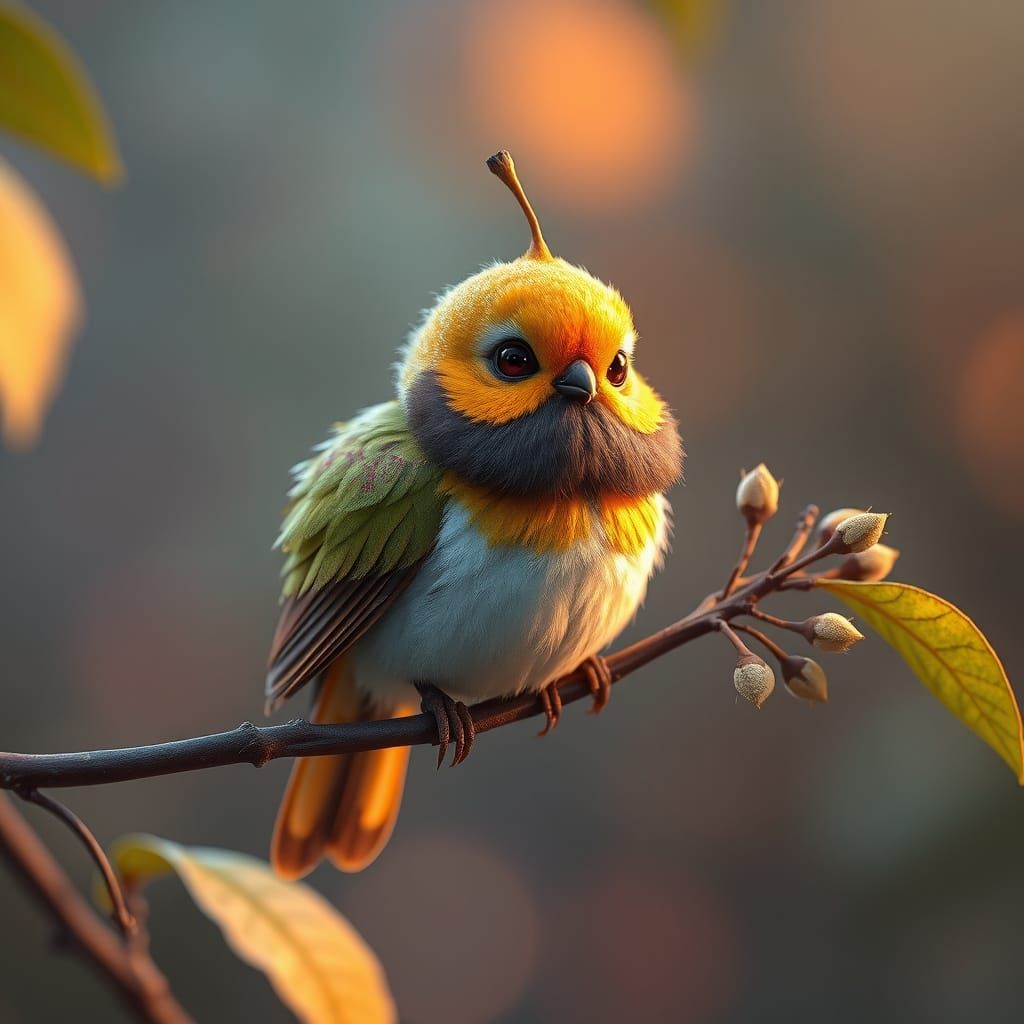 Bearded Reedling Bird in Matte Painting Style