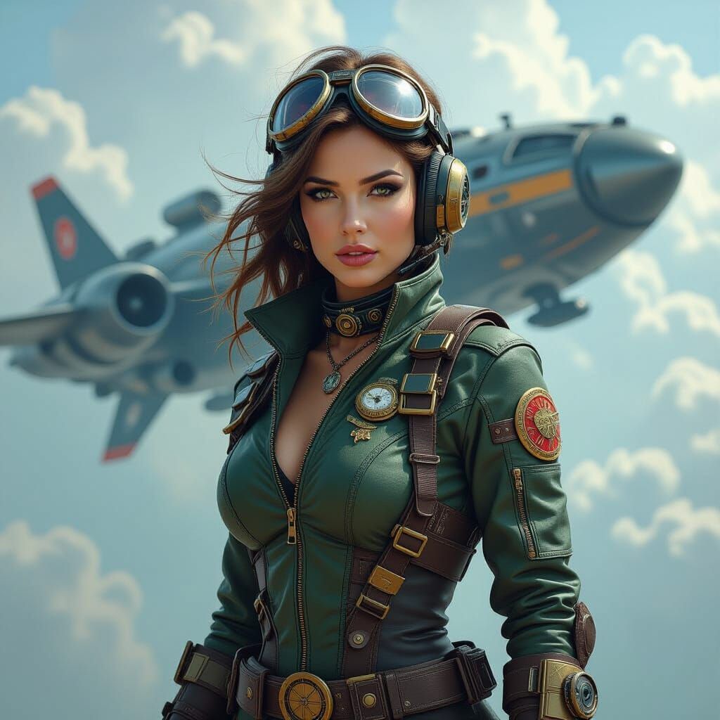 Steampunk Woman with Spaceship: Digital Matte Painting