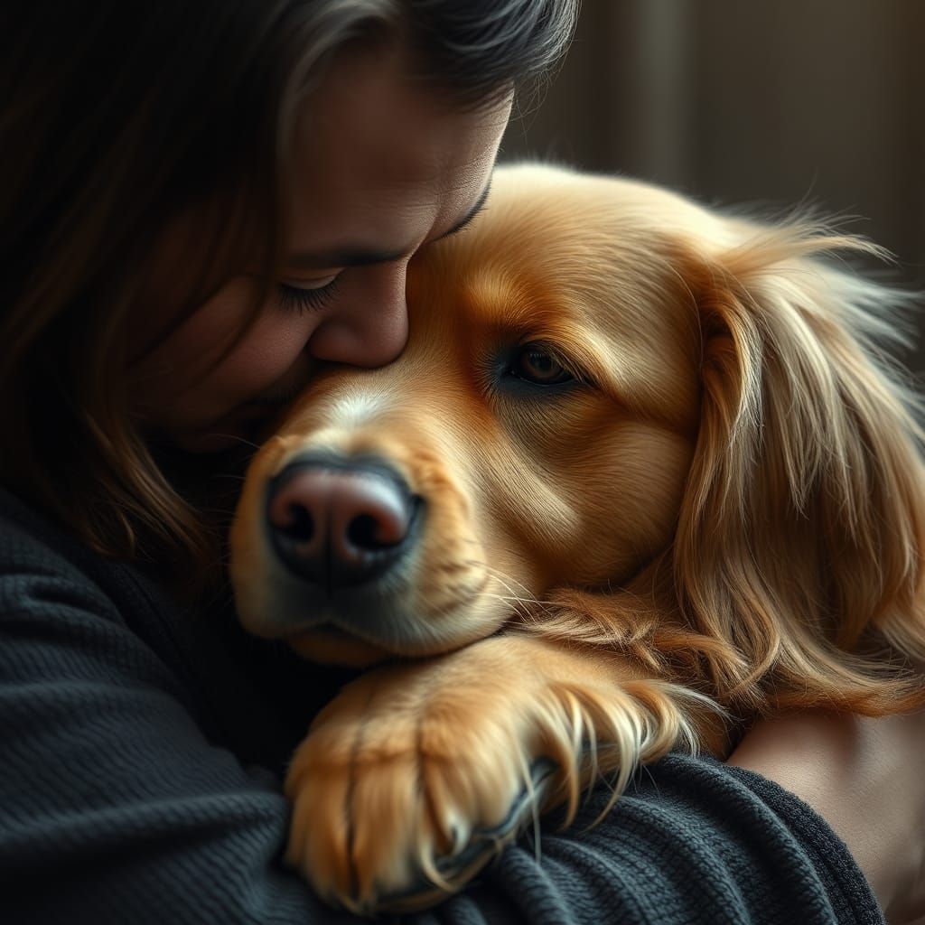 Golden Retriever and Owner: A Tender Moment