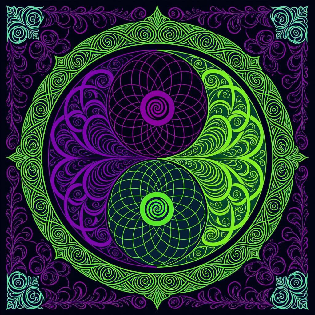 Psychedelic Yin Yang: Harmonious Balance in Digital Art