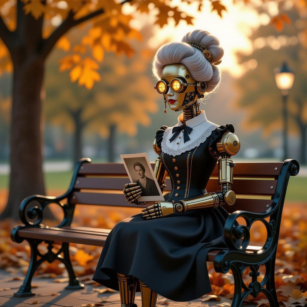 Automaton Secretary with Wig and Photograph in Golden Light