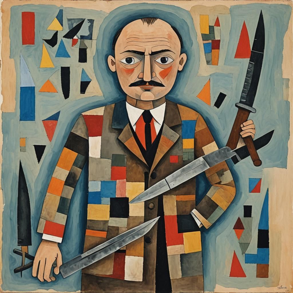 Swiss Spy with Knife in Paul Klee Style
