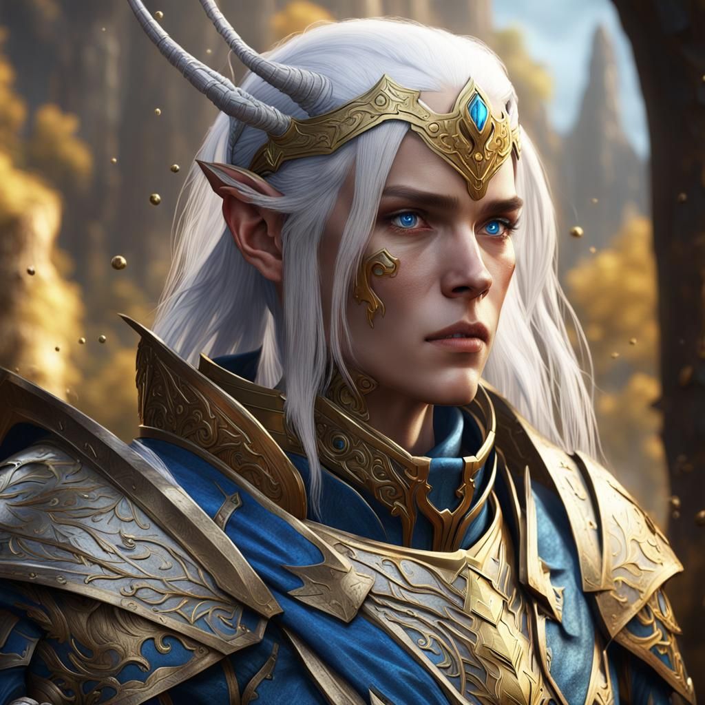 Wood Elf Cleric with Gold Armor, Detailed Matte Painting