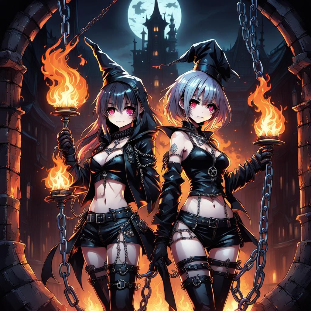 Horrorpunk Witches in Gothic Dungeon, Anime Art