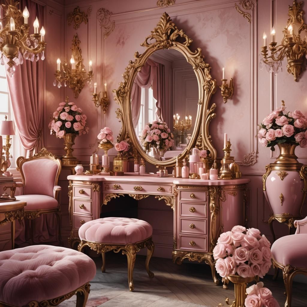 Luxurious Baroque Pink Vintage Vanity Room