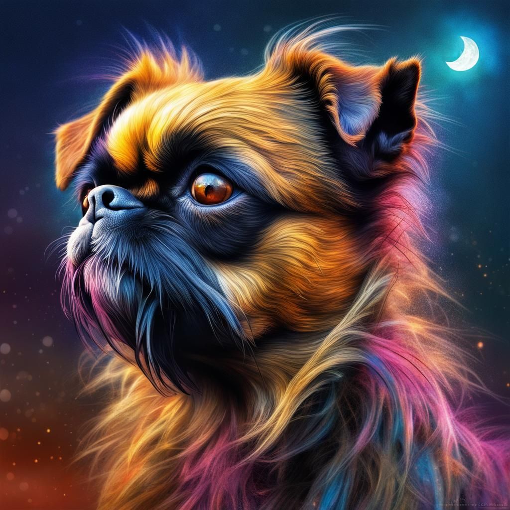 Colorful Hyperrealistic Griffon Bruxellois Portrait