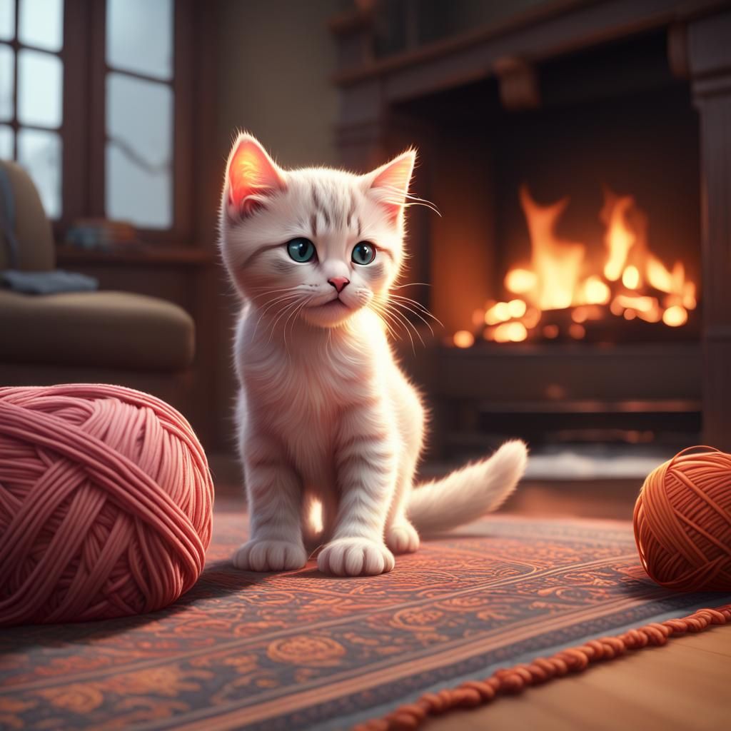 Kitten's Cozy Playtime: Digital Art Portrait
