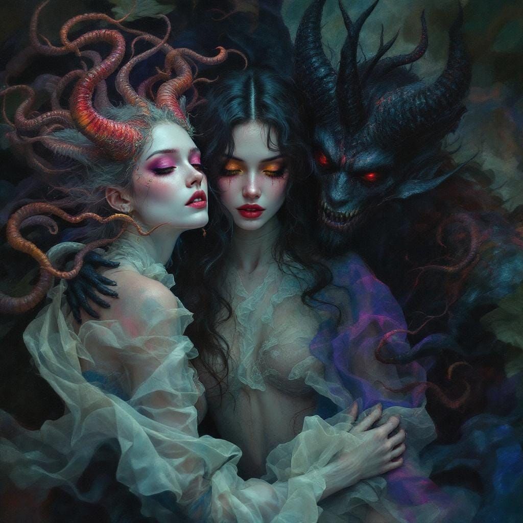 Mystical Lamia and Daimon in Hyperfeminine Hyperrealism