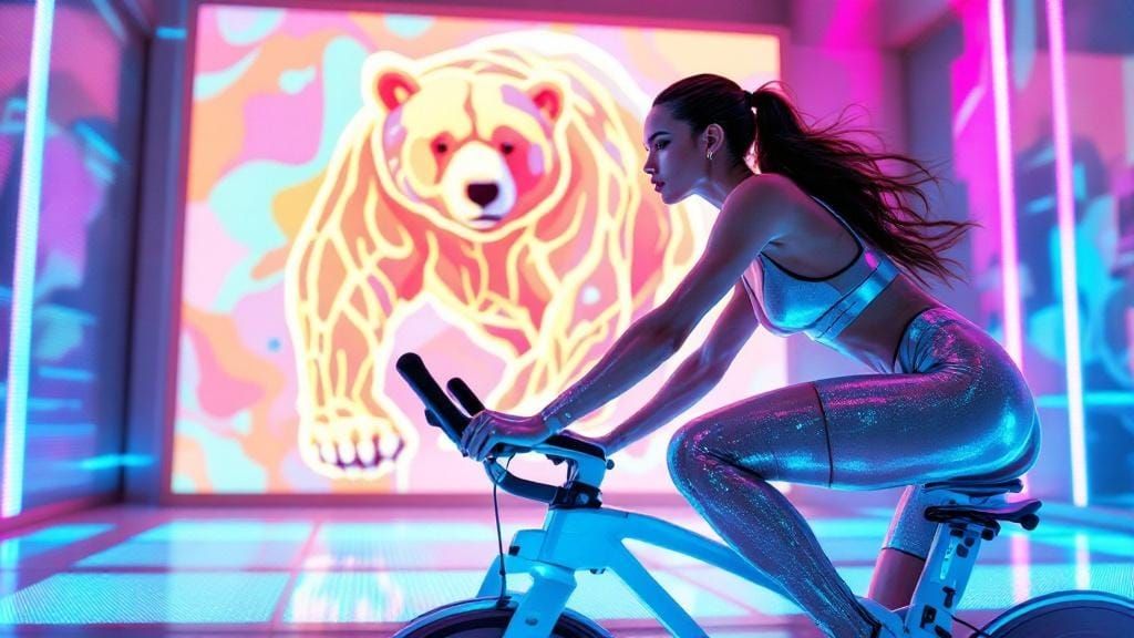 Futuristic Fitness Influencer in Vaporwave Sci-Fi Gym