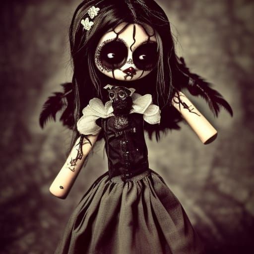 Gothic Doll with Voodoo Doll in Art Nouveau Style