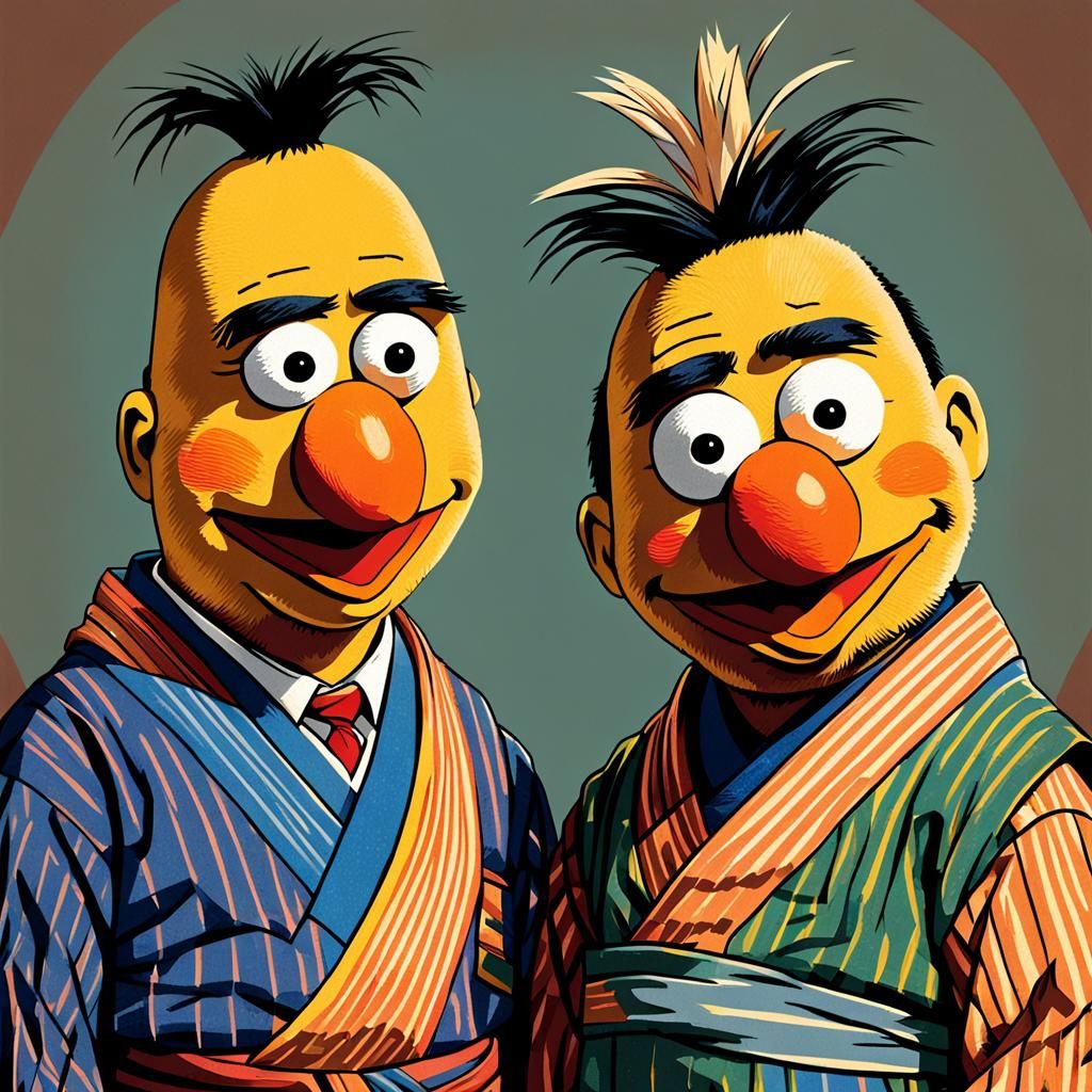 Bert and Ernie in Ukiyo-e Style