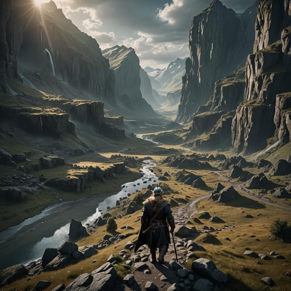 Viking in Valley of Shadow: Hyperrealistic Art