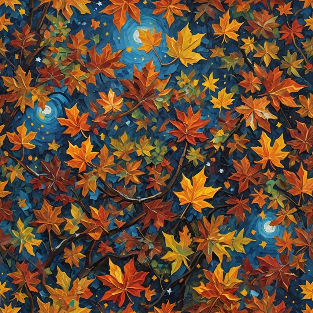 Autumn Starry Night: Expressive Oil Painting