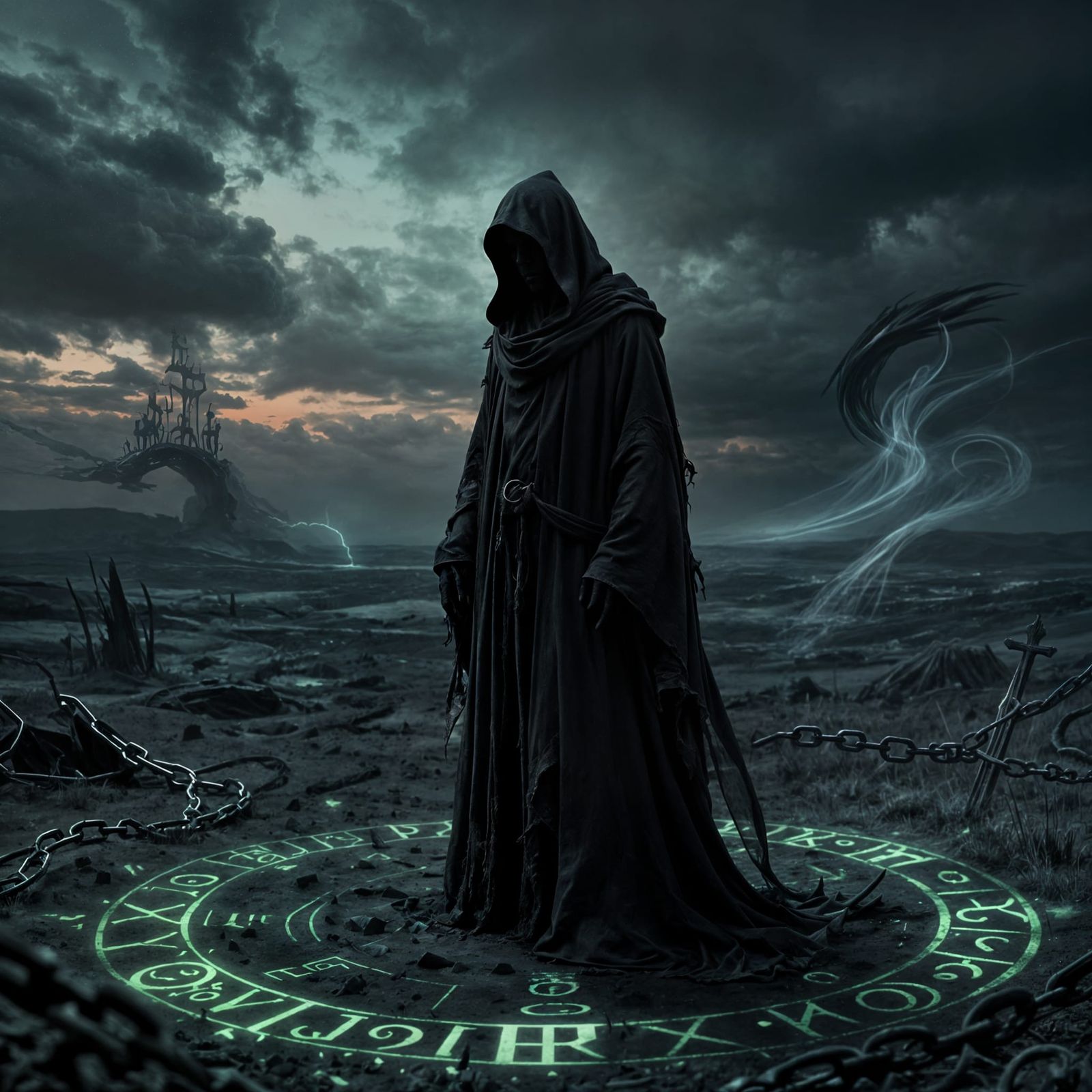 Grim Reaper on Desolate Plain in Dark Fantasy Style